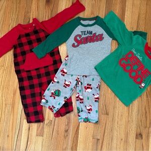 Kids Xmas Pajama Set - Red, Green-12 Months